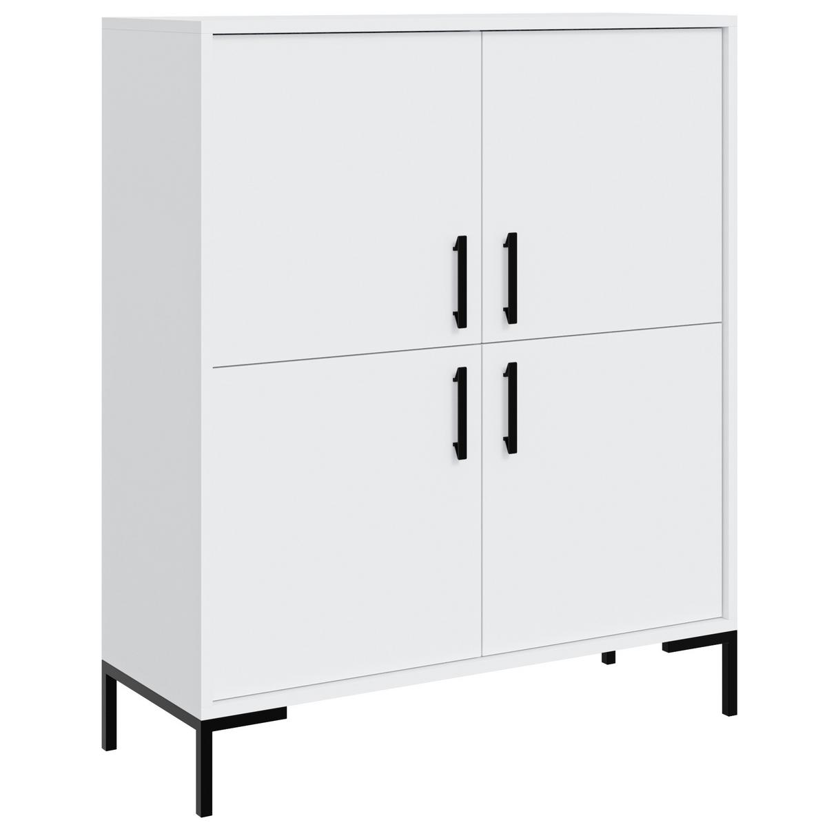 KOMMODE Selena, Highboard mit 4 Türen, Metallfüße, Selbstschließer, Weiß, 100 cm - Schwarz/Weiß, Holzwerkstoff/Metall (101/113/40cm) - Beautysofa