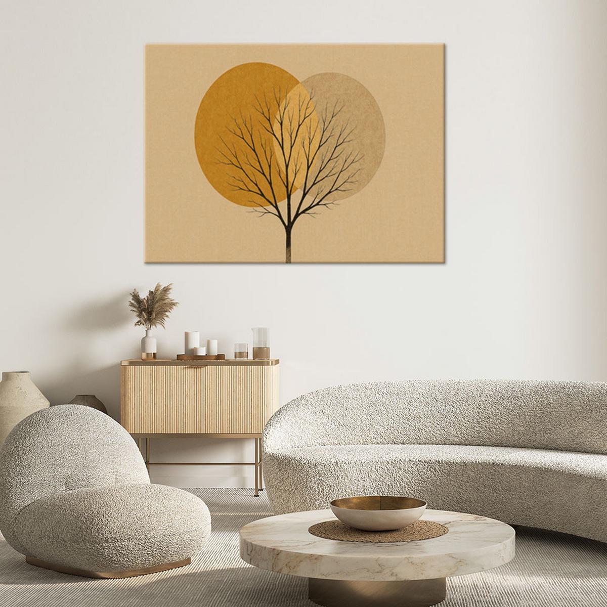 LEINWANDBILD Japandi Baum Abstraktion 90x60cm - Beige, Textil (90/60cm) - Feeby