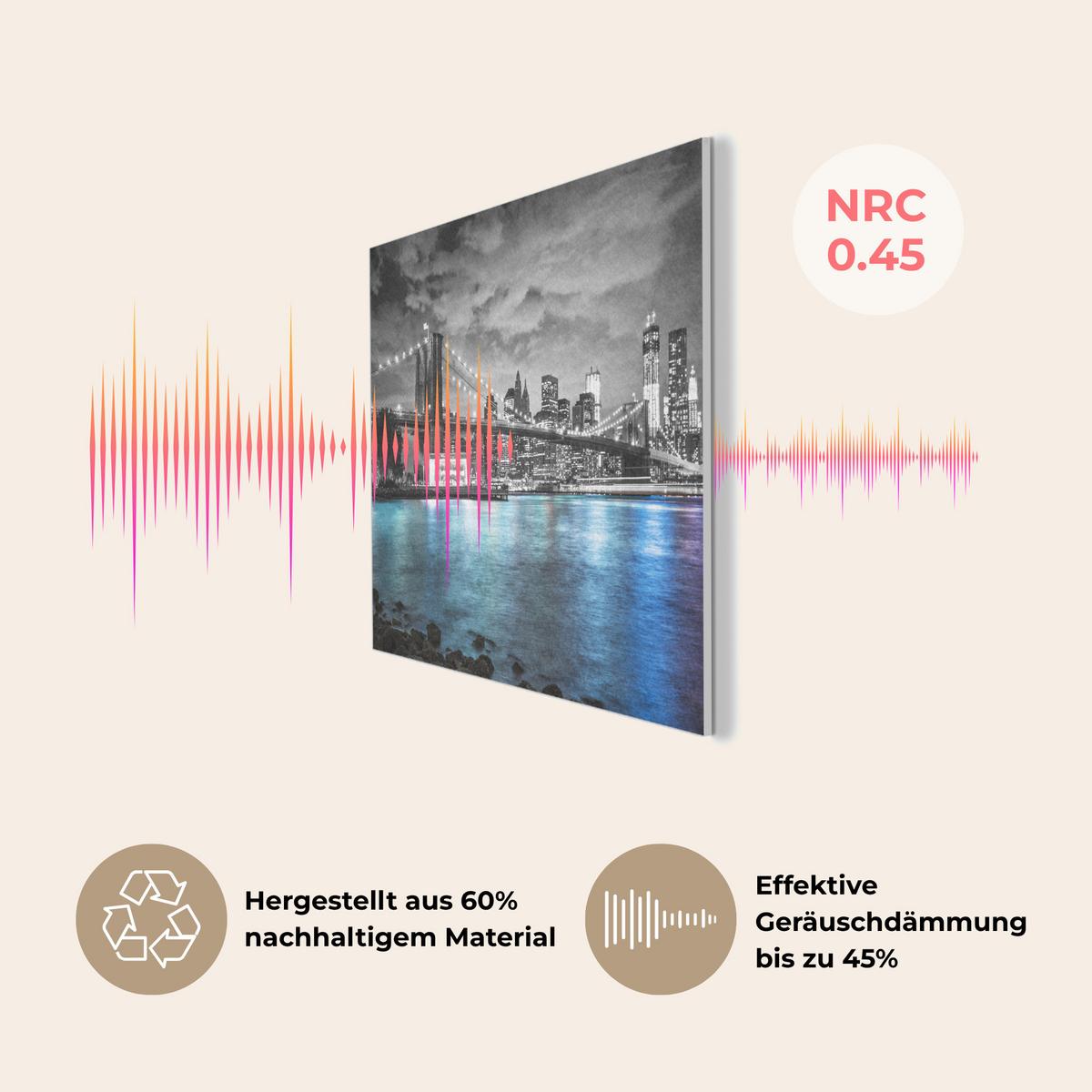 AKUSTIKBILD New York - Skyline - Stadt - Blau Wanddeko 70x50 cm - Blaugrau, Kunststoff (70/50/0.9cm) - MuchoWow