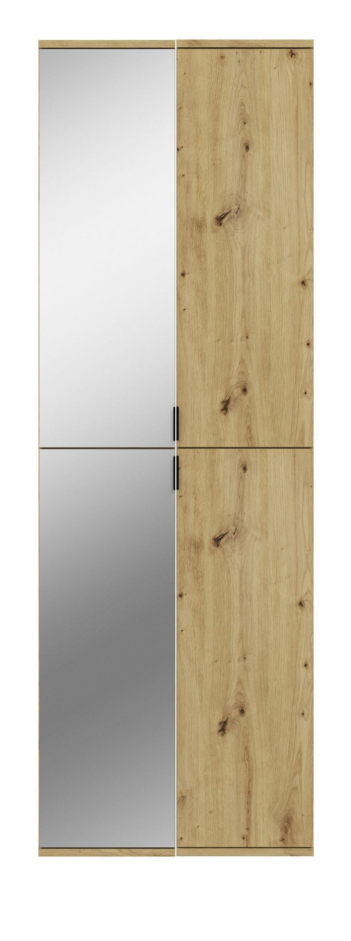 SCHUHSCHRANK Eiche Artisan 60 cm, Flurschrank mit Spiegel - Schwarz/Eiche Artisan, Glas/Holzwerkstoff (60/193/34cm) - Inn.Furn