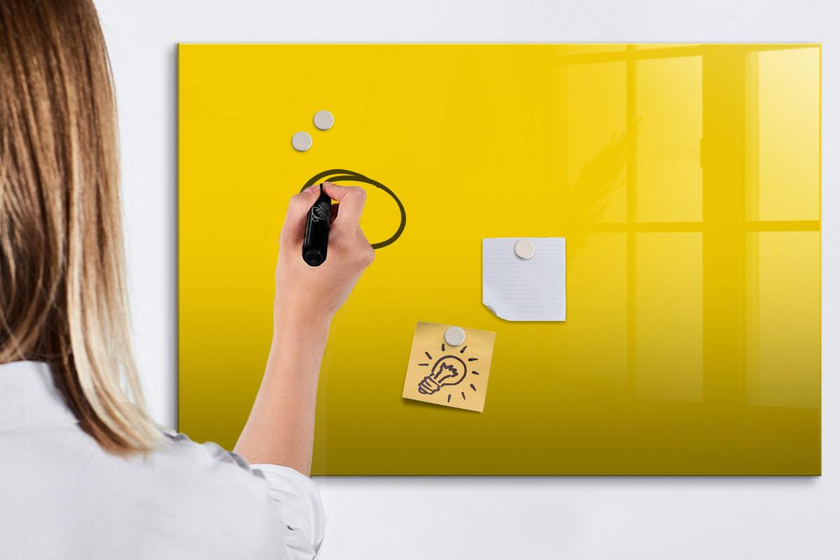 MAGNETTAFEL 90x60 Gelb schwarzer Marker - Gelb, Glas (90/0.4/60cm) - TULUP