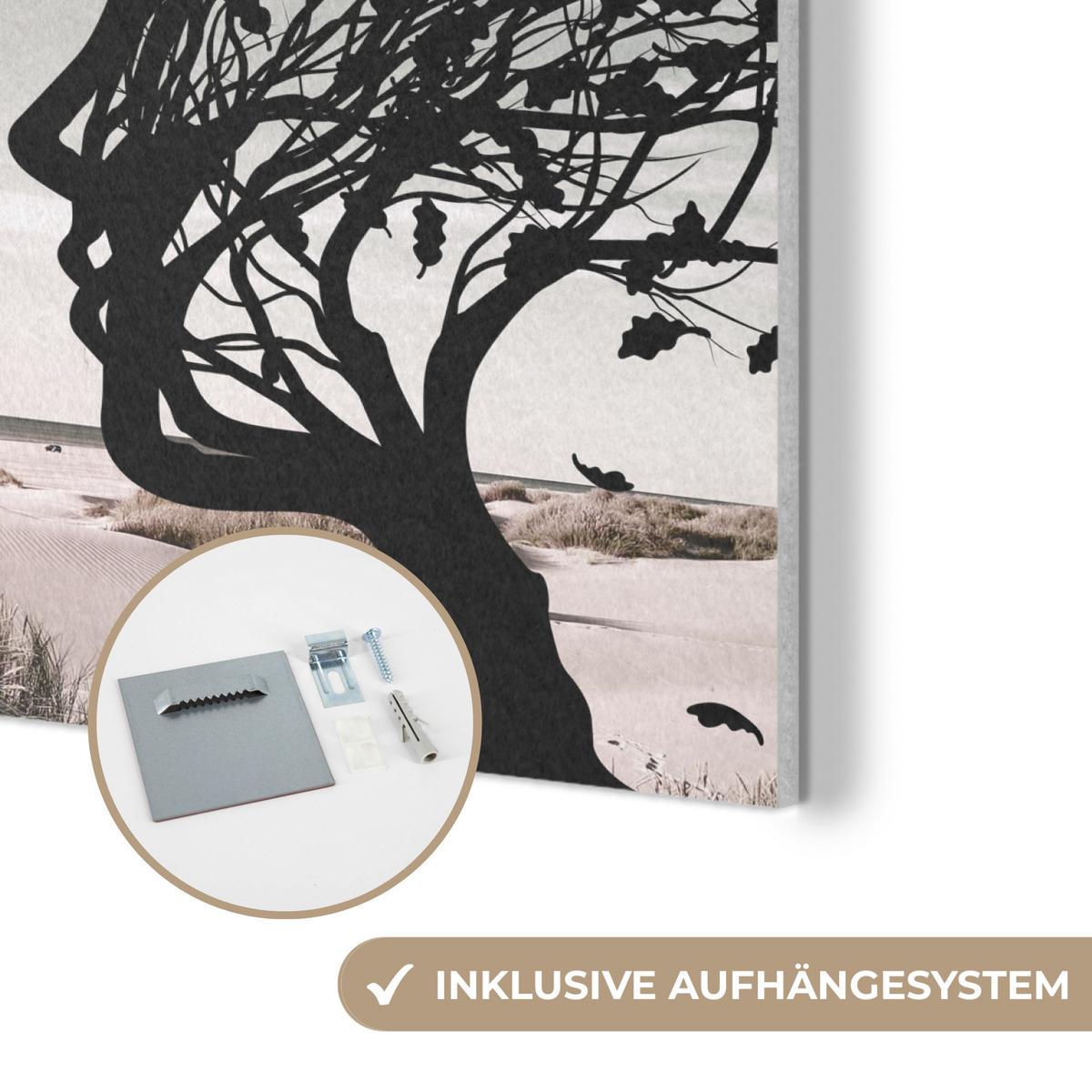 AKUSTIKBILD Strand - Meer - Menschen - Baum - Moderne Kunst Wandbilder 60x60 cm - Hellgrau, Kunststoff (60/60/0.9cm) - MuchoWow