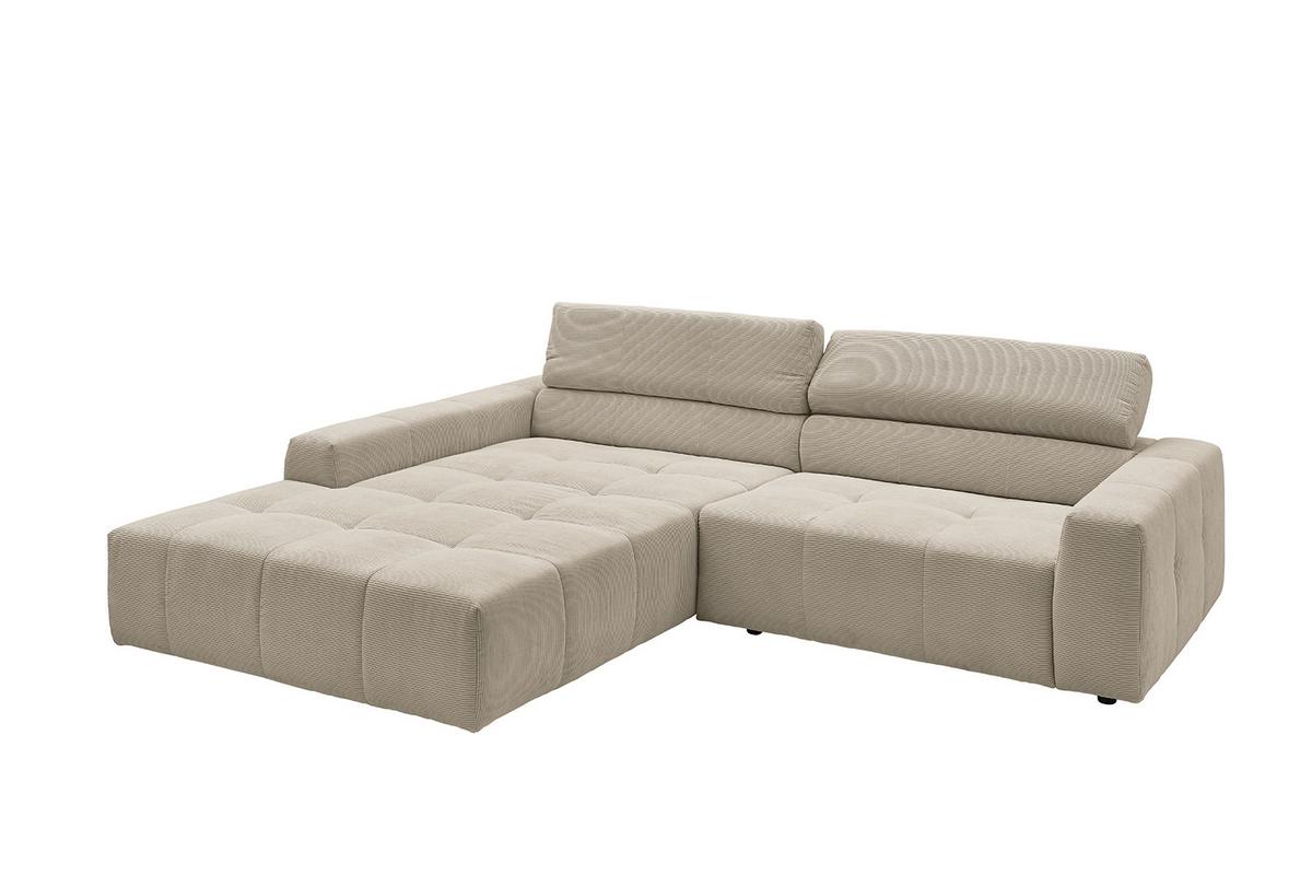 ECKSOFA MIT MOTORISCHEM SITZVORZUG RENO Beige Cord Relaxfunktion - Beige/Schwarz, Kunststoff/Textil (258/217cm) - KAWOLA