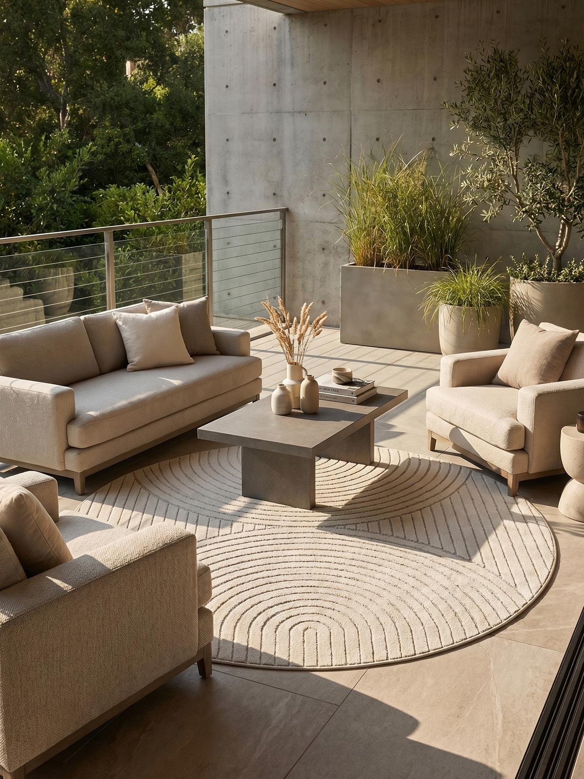 TEPPICH Outdoor ENGADIN in Creme, im Skandi-Stil mit 3D-Design, Ø 120 cm - Beige, Textil (120/120cm) - KADIMA DESIGN