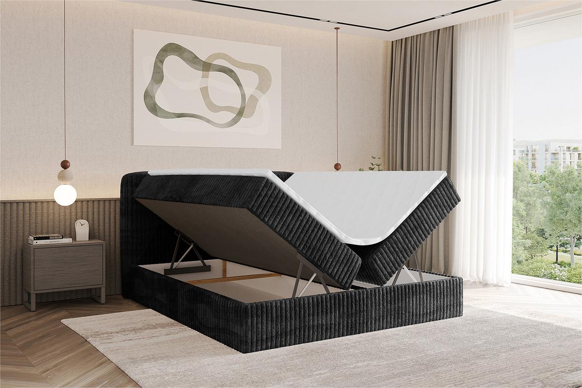 BOXBETT mit Matratze H4 - NINA - 180x200 cm - Schwarz - Graubraun, Holzwerkstoff (180/200cm) - ALTDECOR