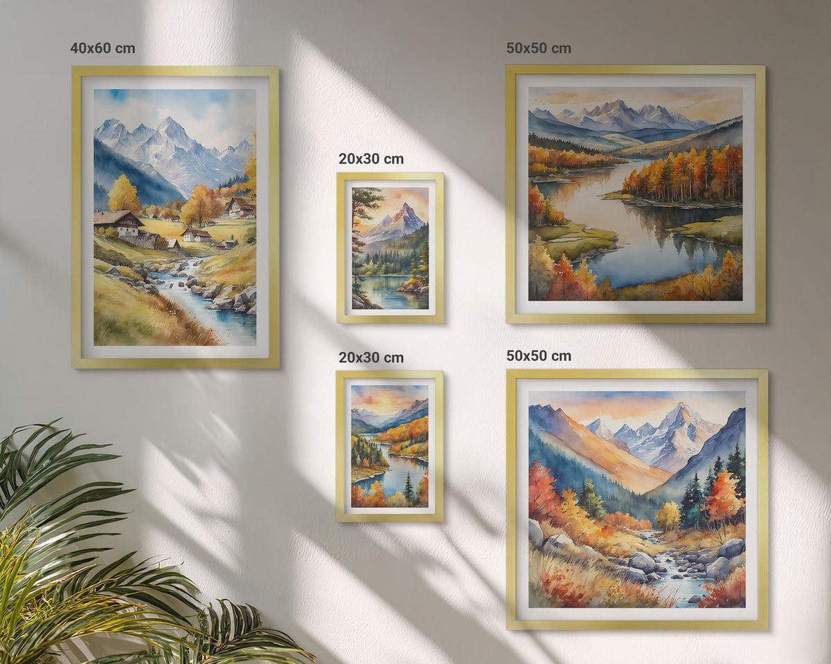 BILDER SET 5er Set - 50x50 cm & 20x30 cm & 40x60 cm Goldrahmen - Nachthimmel, Berge, Winter, Weltraum - Goldfarben, Kunststoff (40/60cm) - TULUP