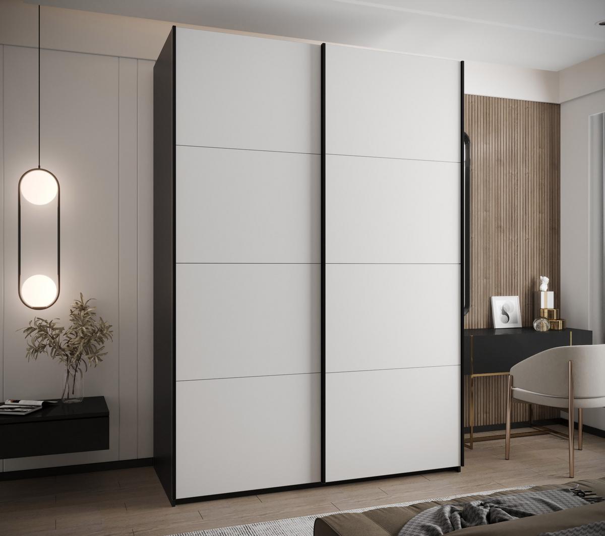 SCHWEBETÜRENSCHRANK 245,5/170/64 2-türig - Schwarz/Weiß, Holz/Metall (170/245/64cm) - Abiks Möbel
