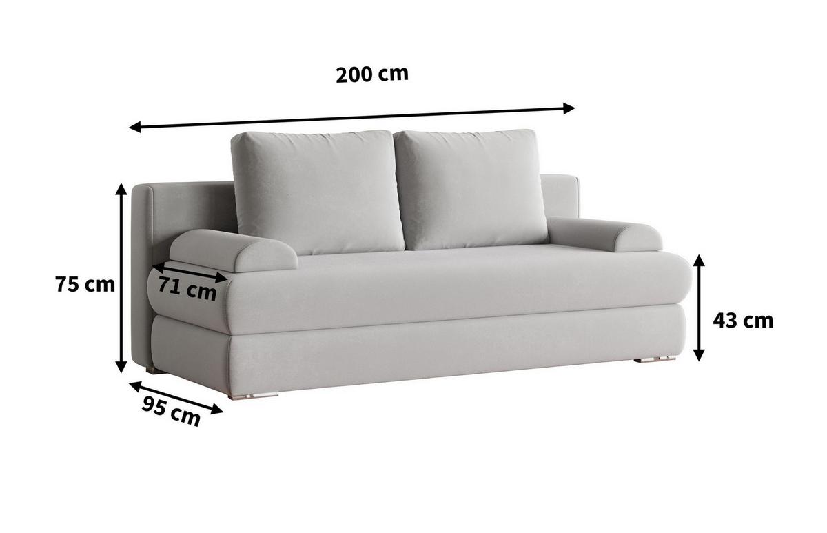 SCHLAFSOFA ASPERO Grau Plüsch-Stoff mit Schlaffunktion - Grau, Holz (200/95/75cm) - MASSENO