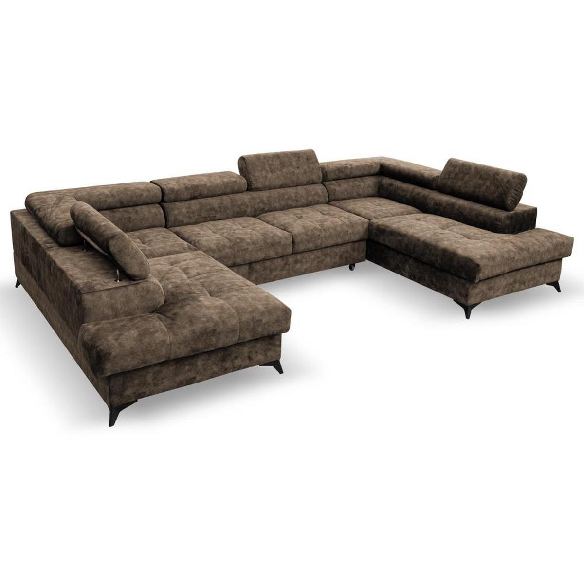 WOHNLANDSCHAFT Sorento U mit Schlaffunktion braun - Schwarz/Braun, Textil/Metall (345/87/205cm) - Beautysofa