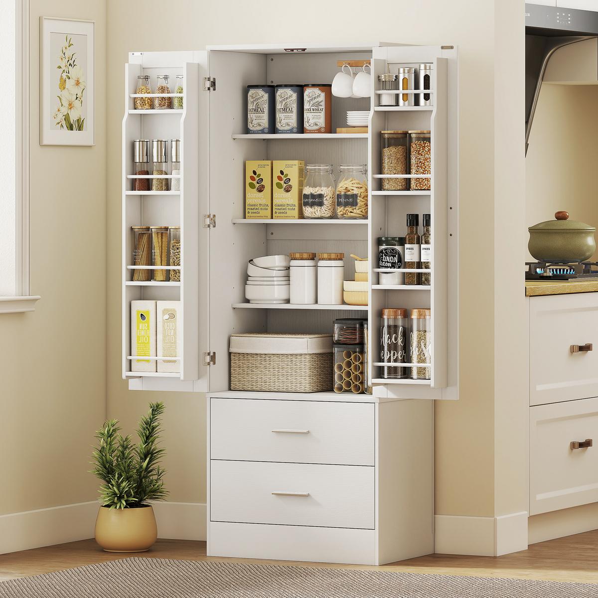 KÜCHENSCHRANK Spanplatte MDF Weiß - Silberfarben/Weiß, Holzwerkstoff/Metall (40/159/60cm) - HOMCOM