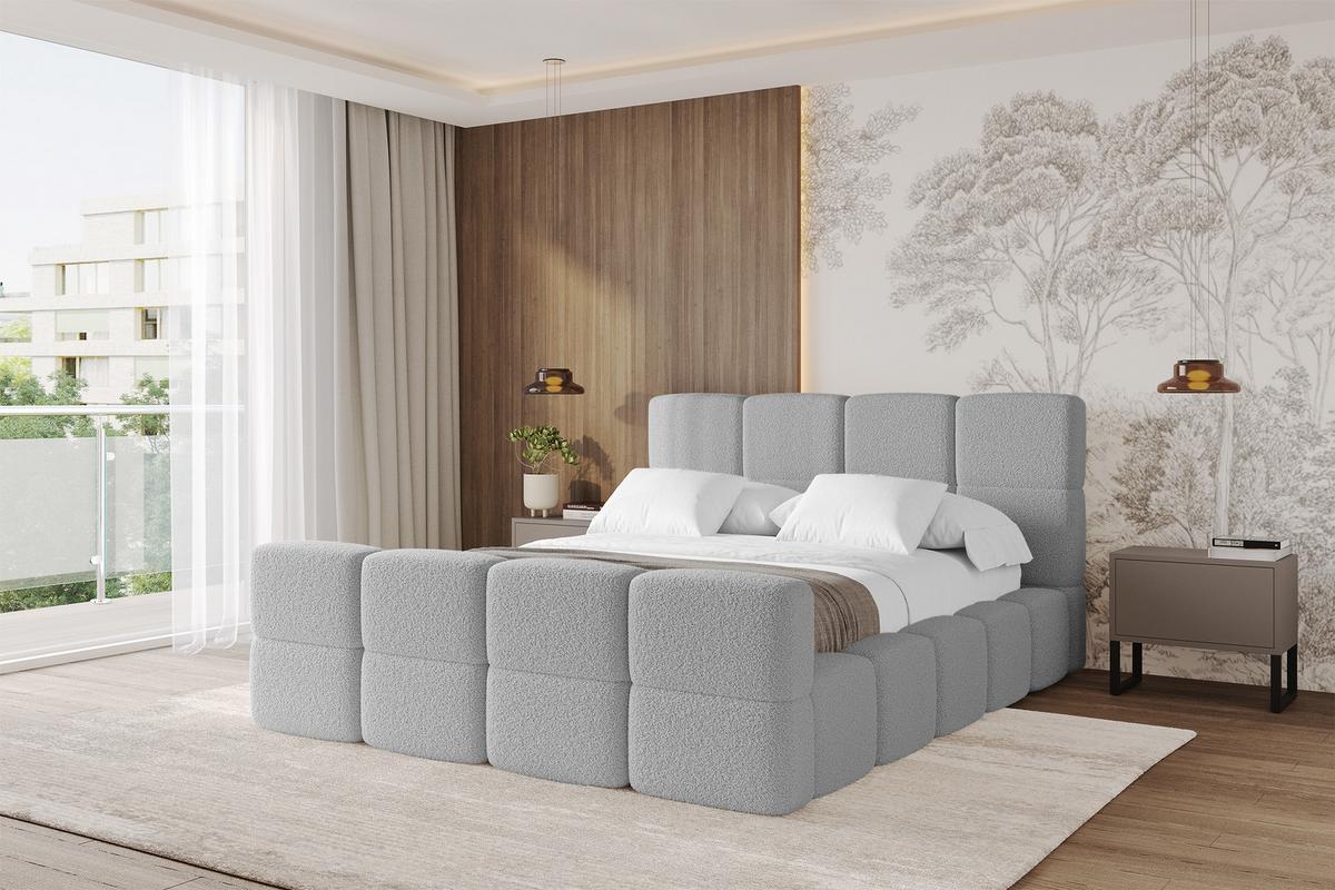 POLSTERBETT mit Bettkasten und Lattenrost mit Matratze H3/H4, Kopfteil, Boxbett, mit Stauraum - NATA-Z 140x200 Hellgrau - Hellgrau, Holzwerkstoff/Textil (140/200cm) - ALTDECOR