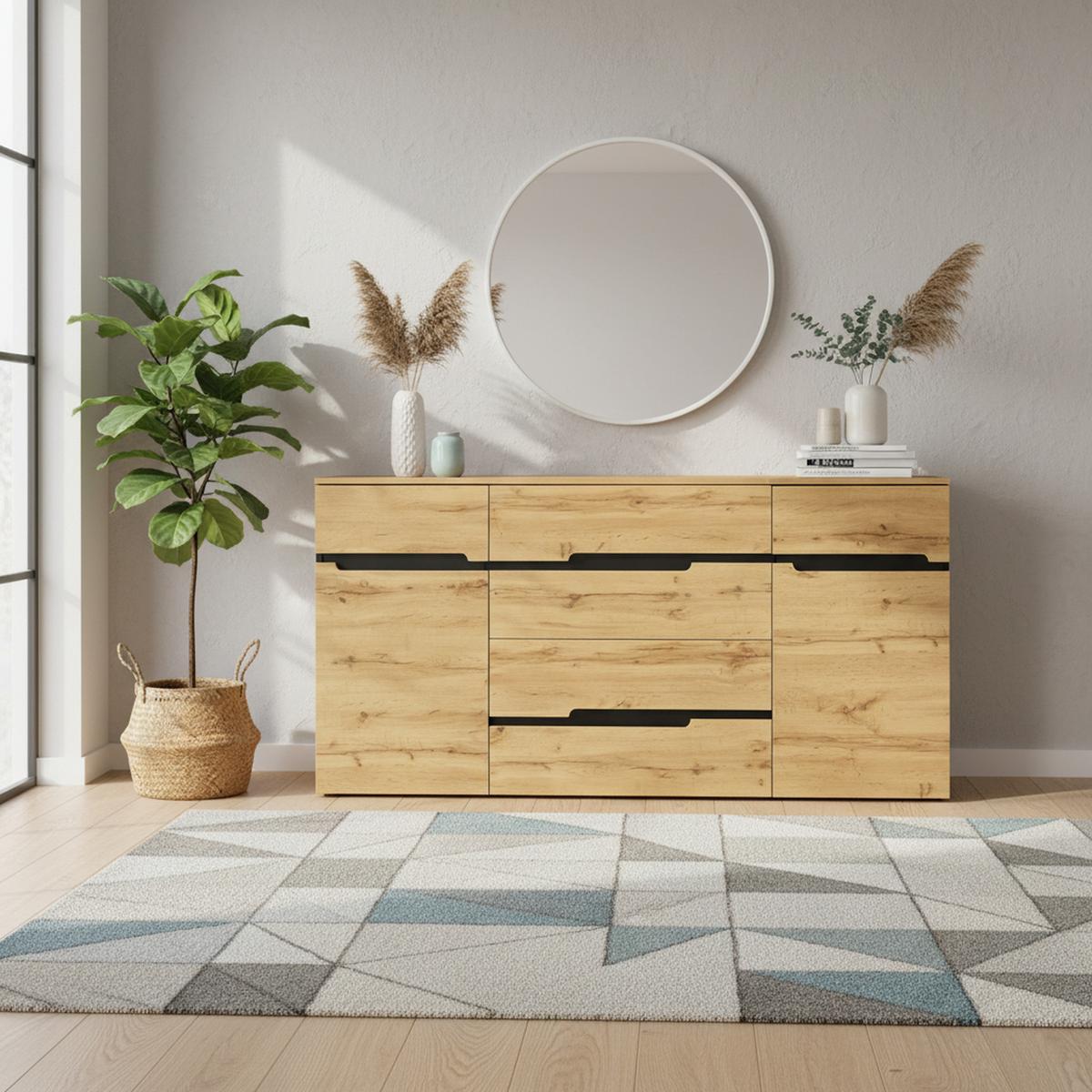 SIDEBOARD 160x80 cm in Holzoptik & Schwarz - Sonoma Eiche, Holzwerkstoff (160/80/40cm) - Urban Meuble