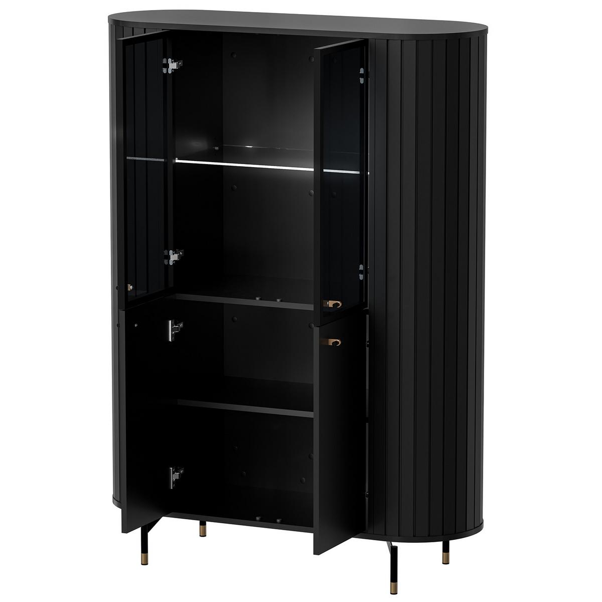 VITRINE Zalia mit Glastüren und Stauraum, mit LED-Beleuchtung, im Retro-Stil, 112 cm, Schwarz - Schwarz, Holzwerkstoff (112/155/40cm) - Beautysofa