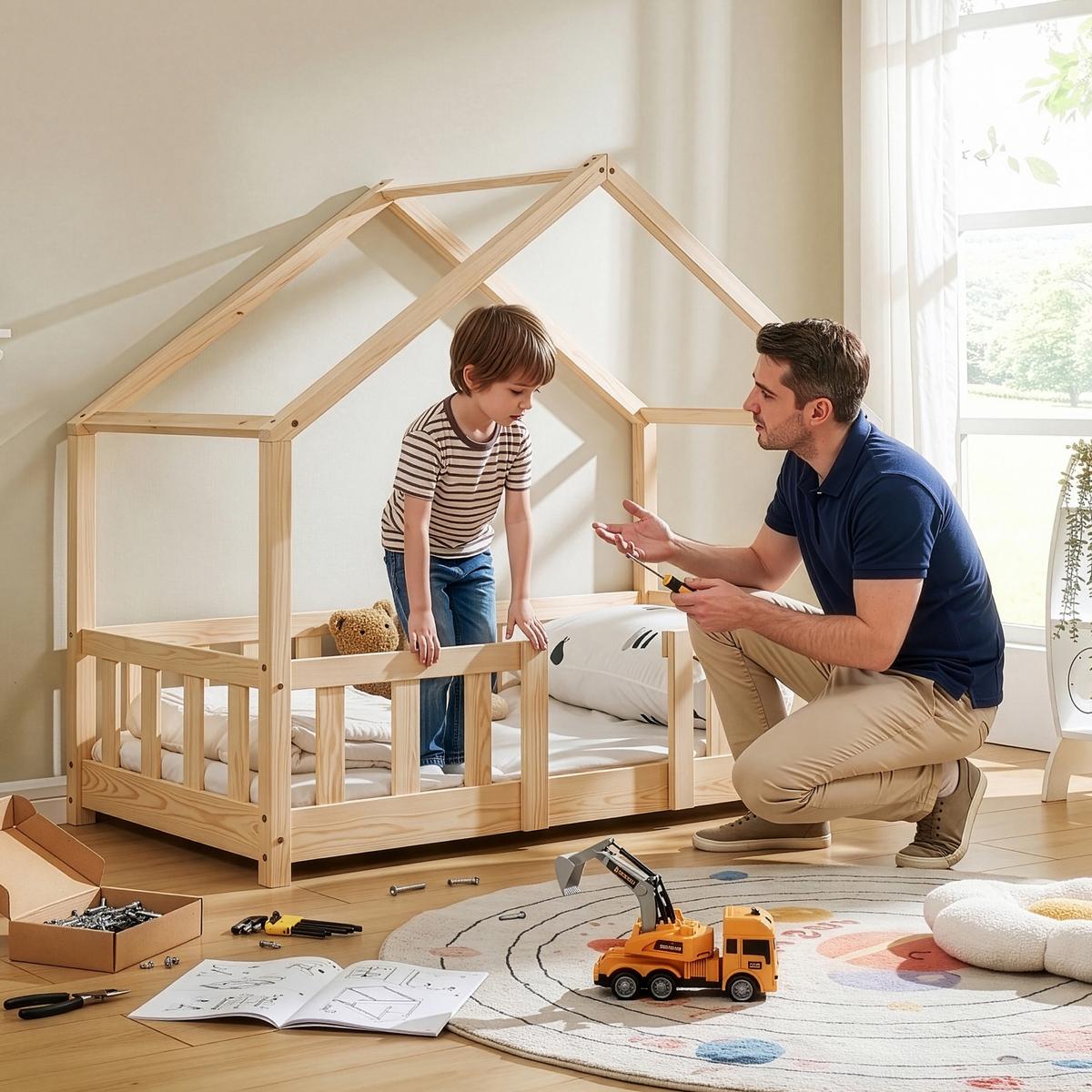 HAUSBETT Treviolo - Naturfarben, Holz (70/140cm) - [en.casa]