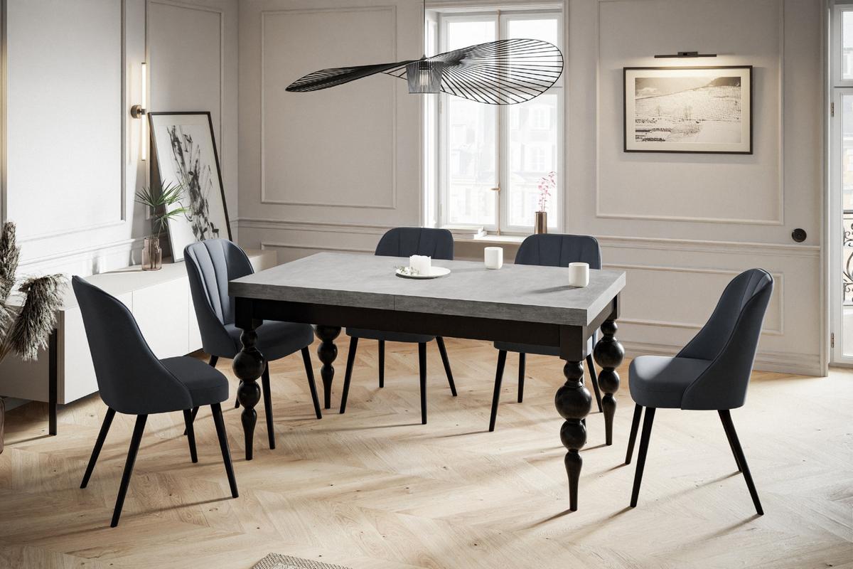 RECHTECKIGER Esszimmertisch LENA, ausziehbarer Tisch, Größe: 120-160X80X78,5 cm, Wohnzimmertisch Farbe: Grau, mit Tischbeinen in Farbe Schwarz - Schwarz/Grau, Holzwerkstoff (120/80/79cm) - Alpi-Möbel