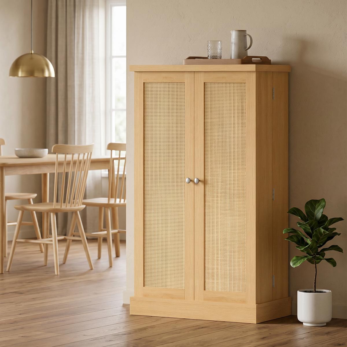 KÜCHENSCHRANK MDF Rattan Naturholz - Naturfarben, Holzwerkstoff (30/104/60cm) - HOMCOM