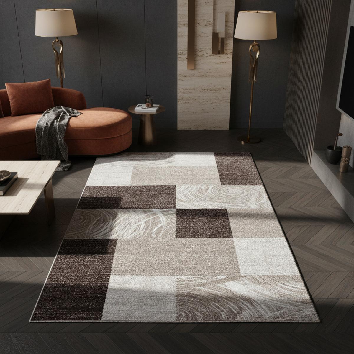 TEPPICH Kurzflor DRAU in Braun, abstrakt kariert, 140 x 200 cm - Braun, Textil (200/140cm) - KADIMA DESIGN