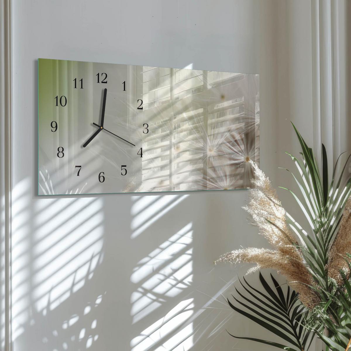 WANDUHR aus Glas 60x30 cm - Löwenzahn - Creme, Glas (60/30/0.4cm) - TULUP