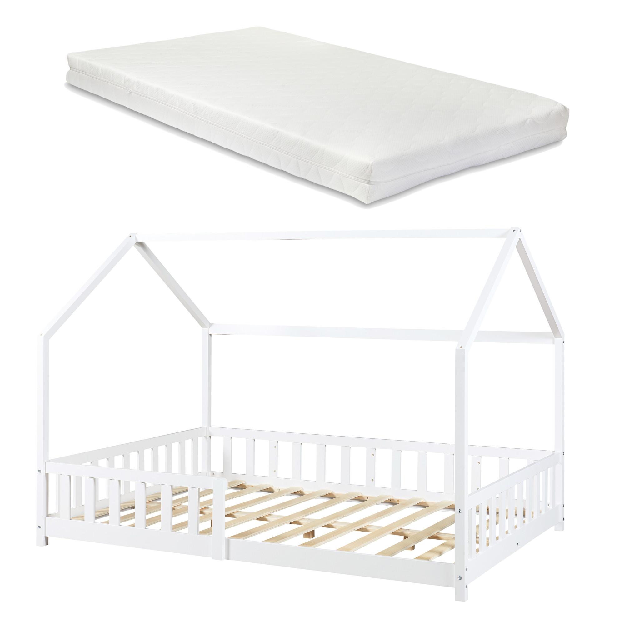 HAUSBETT Hesel mit Matratze - Weiß, Holz/Textil (120/200cm) - [en.casa]