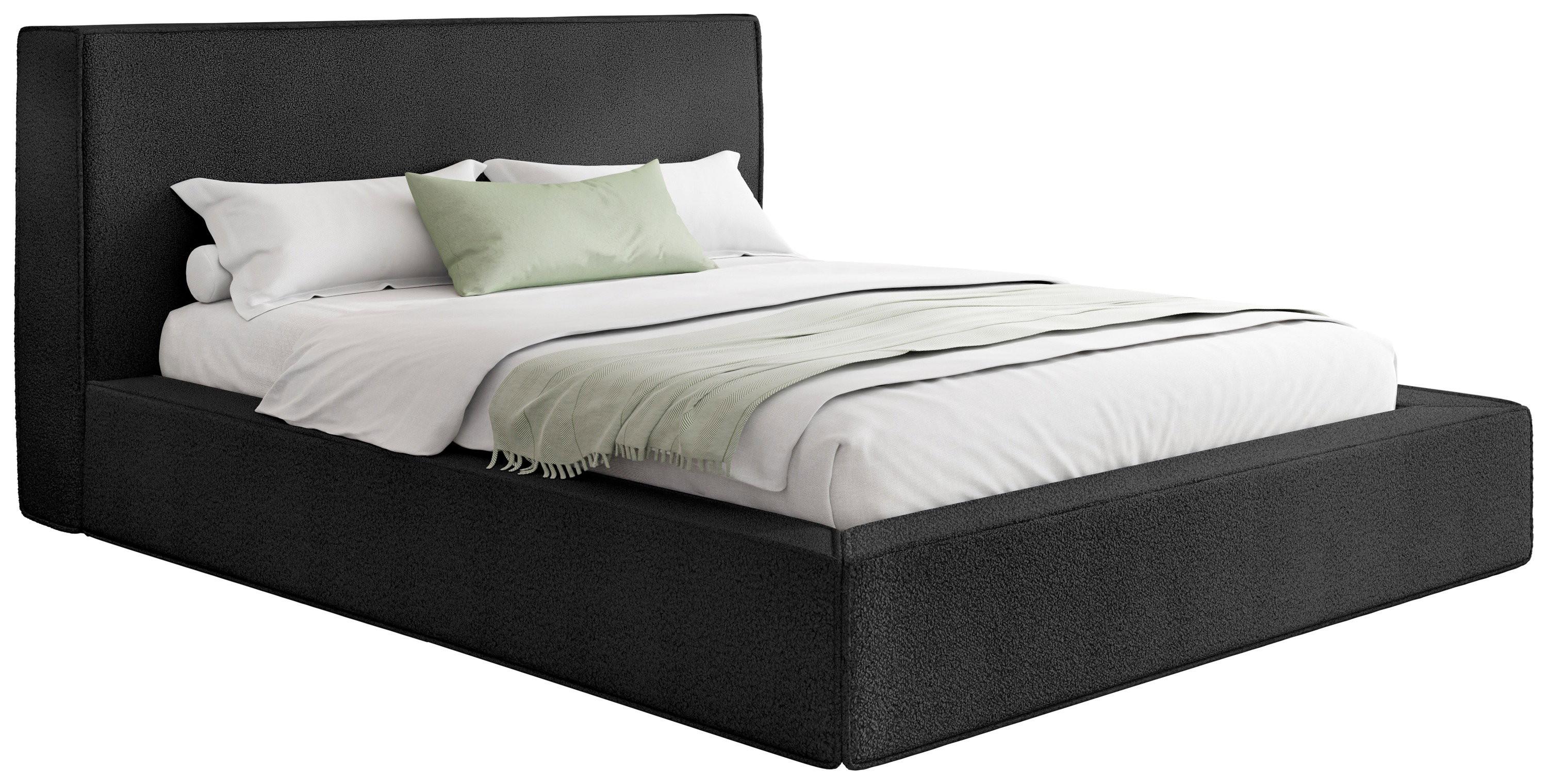 POLSTERBETT Merlin mit Bettkasten, Metall-Lattenrost & hohem Kopfteil in Schwarz Boucle 180x200 cm - Birkefarben/Schwarz, Kunststoff/Textil (180/200cm) - WFL GROUP