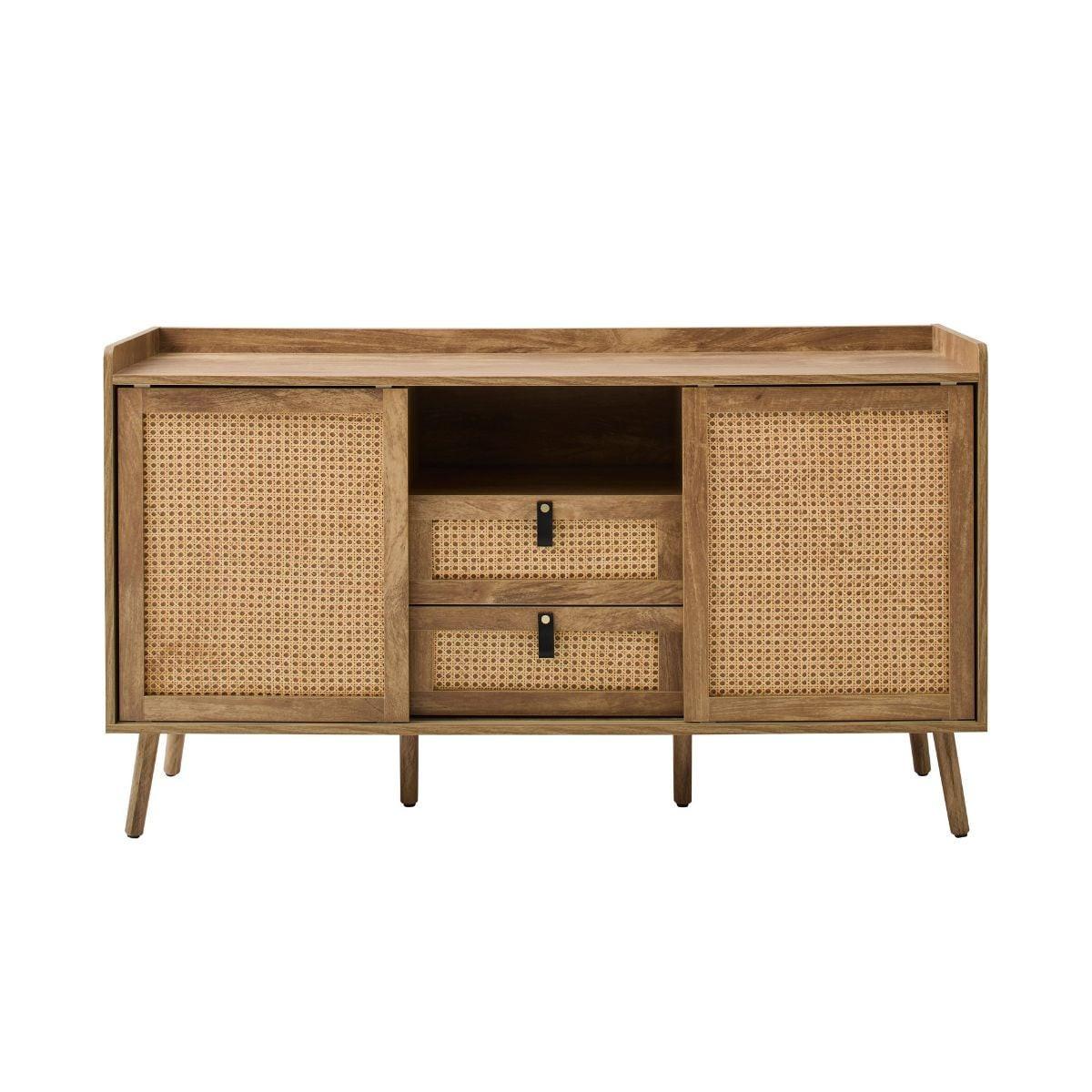 SIDEBOARD mit 2 Türen und 2 Schubladen mit Rattanfronten 39/140/80 cm - Eschefarben, Holzwerkstoff (39/80/47cm) - Calicosy