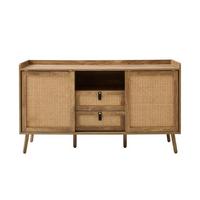 SIDEBOARD mit 2 Türen und 2 Schubladen mit Rattanfronten 39/140/80 cm - Eschefarben, Holzwerkstoff (39/80/47cm) - Calicosy