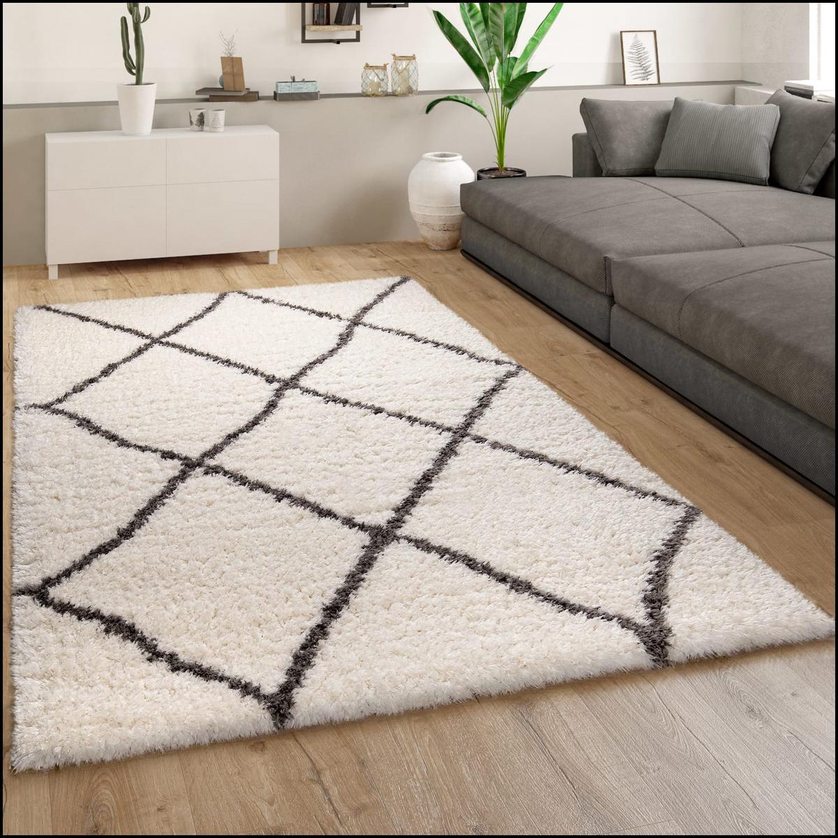 HOCHFLORTEPPICH, mit Rautenmuster, aus Polyester, Florhöhe 50 mm, Creme, 60 x 90 cm - Beige, Textil (60/90cm) - KADIMA DESIGN