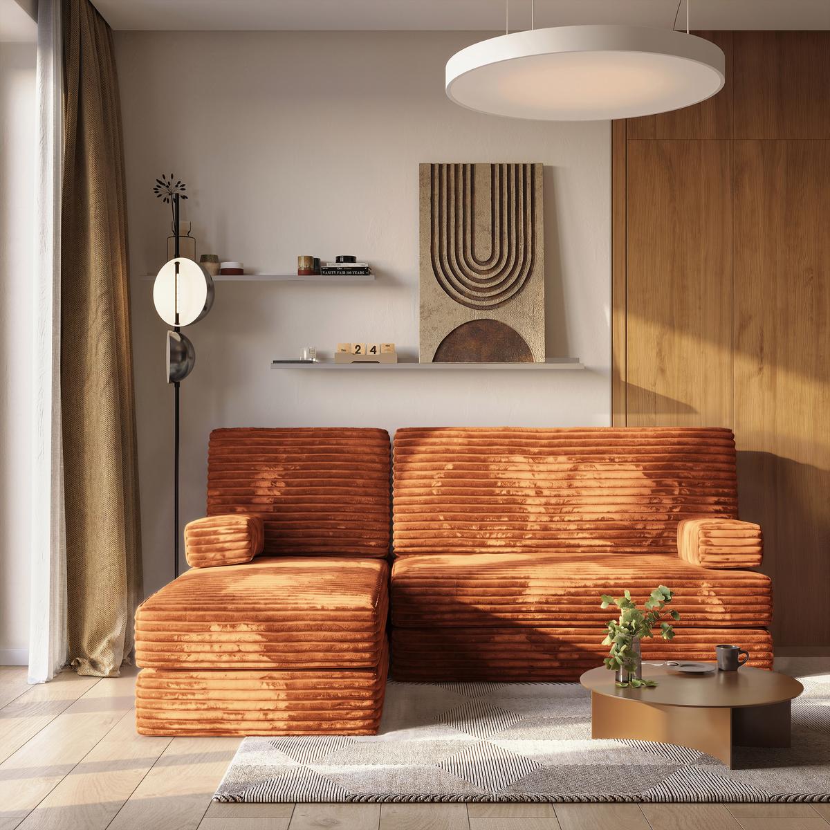 ECKSOFA NOTIA modulares Boneless Sofa mit Schlaffunktion Braun Kordstoff - Braun, Textil (200/120cm) - MASSENO