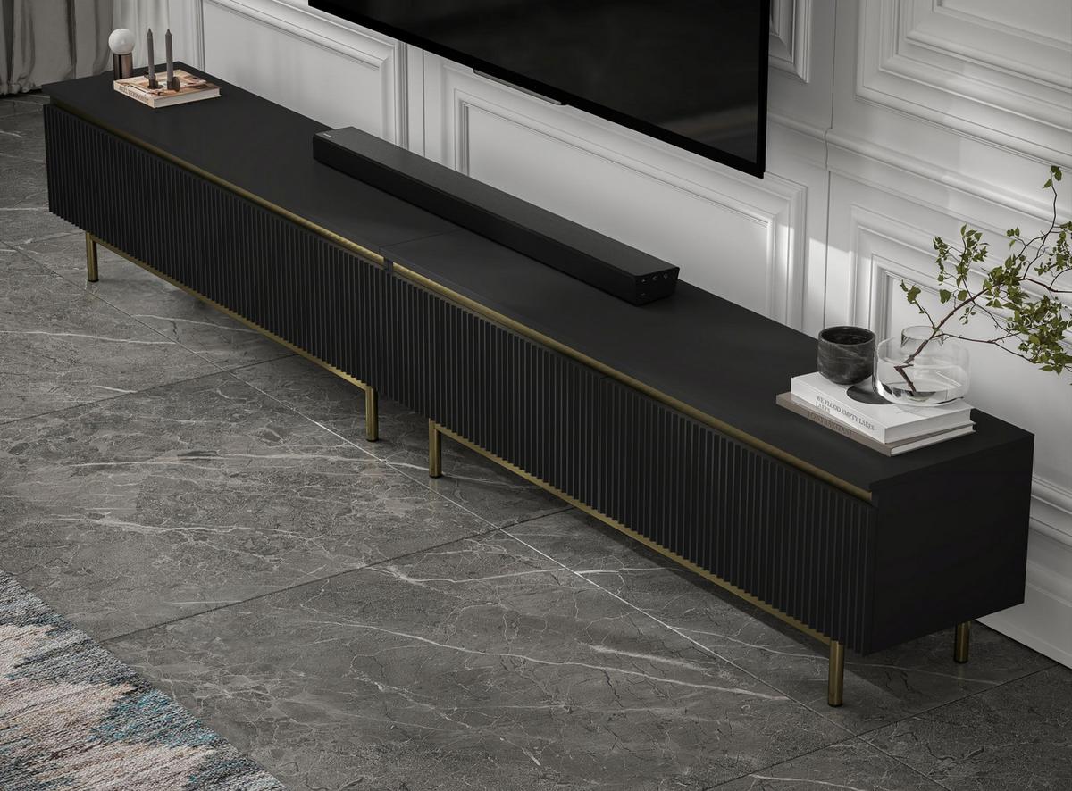 TV-LOWBOARD 2er-Set Selene Schwarz matt 280 cm mit Metallrahmen - Goldfarben/Schwarz, Holzwerkstoff/Metall (280/44/35cm) - Meble Lindner