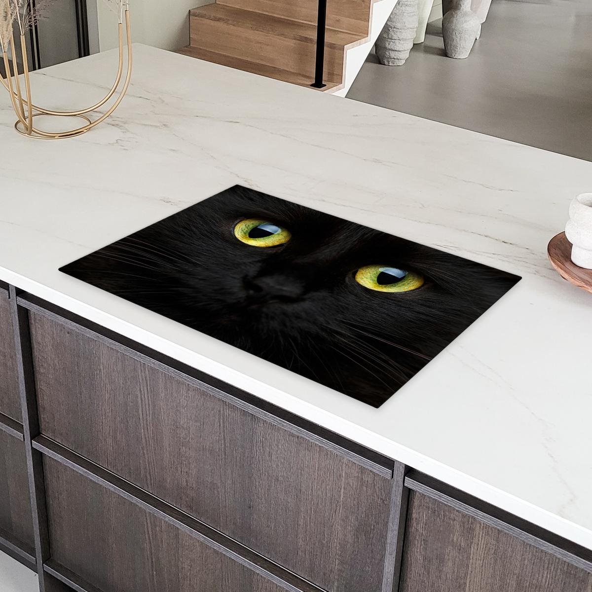 HERDABDECKPLATTE Katze - Augen - Gelb - Schwarz Induktionsmatte 81x52 cm - Schwarz, Kunststoff (81/52/0.2cm) - MuchoWow