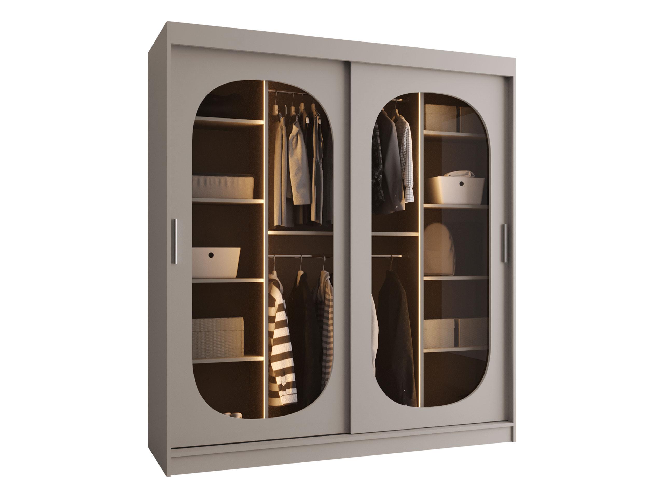 SCHWEBETÜRENSCHRANK Bahrajn 180 mit Schubladen und LED - Kaschmir/Silberfarben, Holzwerkstoff/Kunststoff (180/200/62cm) - MIRJAN24