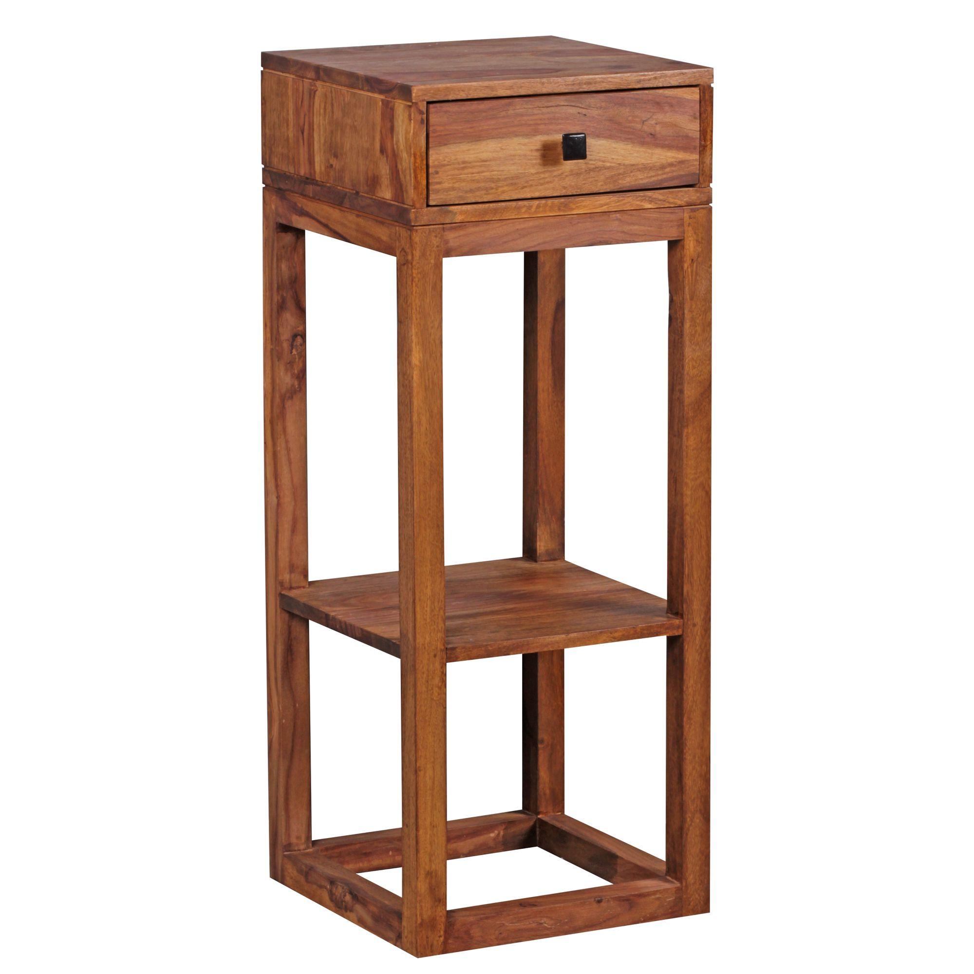 BEISTELLTISCH – Massivholz quadratisch mit Schublade und Ablagefach - Braun, Holz (35/35/90cm) - KADIMA DESIGN