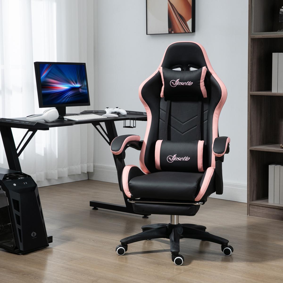 GAMING-CHAIR Kunstleder Schaumstoff Nylon Stahl Schwarz Blau - Schwarz, Kunststoff (65/129/65cm) - Vinsetto