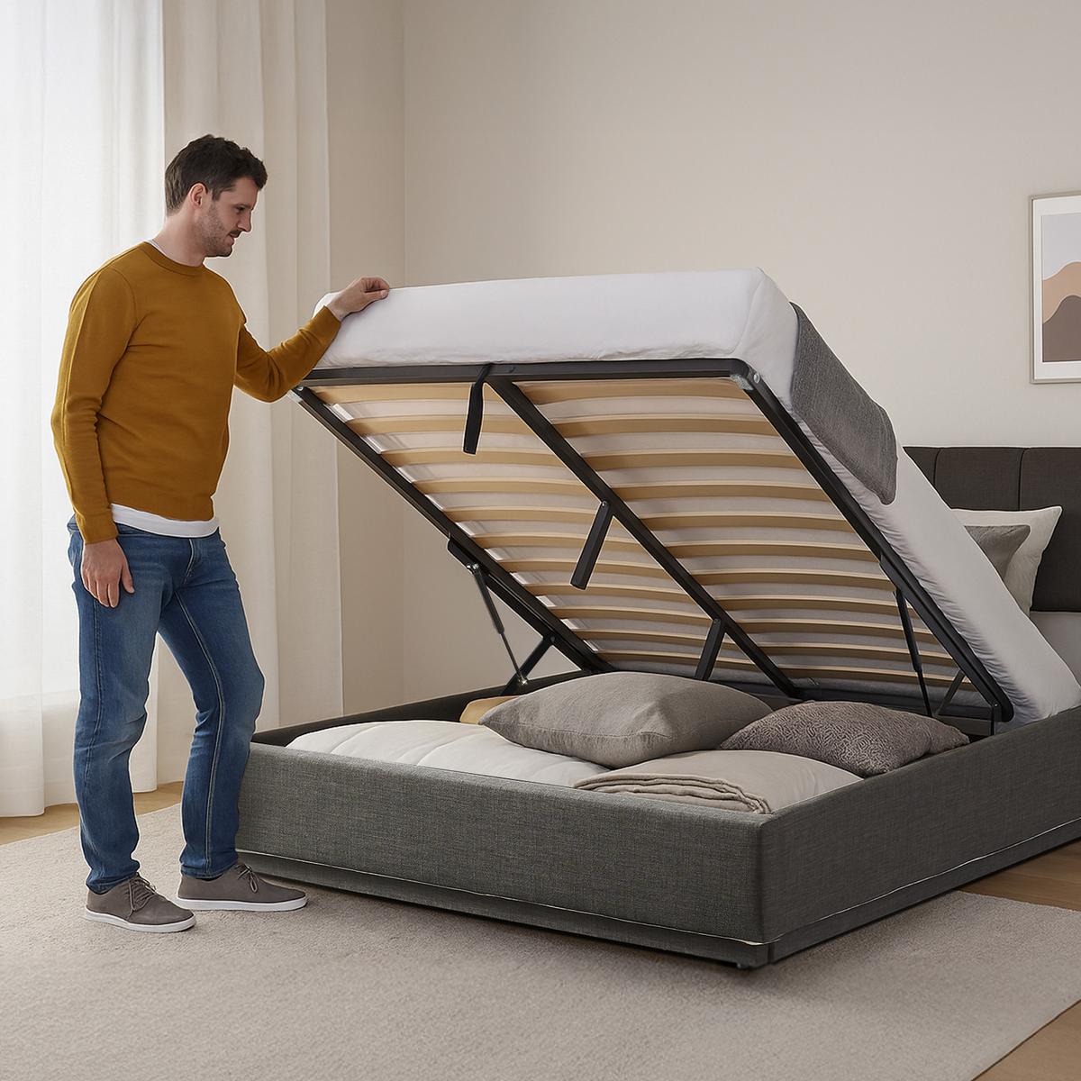 LED POLSTERBETT Tröstiar mit Matratze - Schwarz, Holzwerkstoff/Kunststoff (180/200cm) - [en.casa]