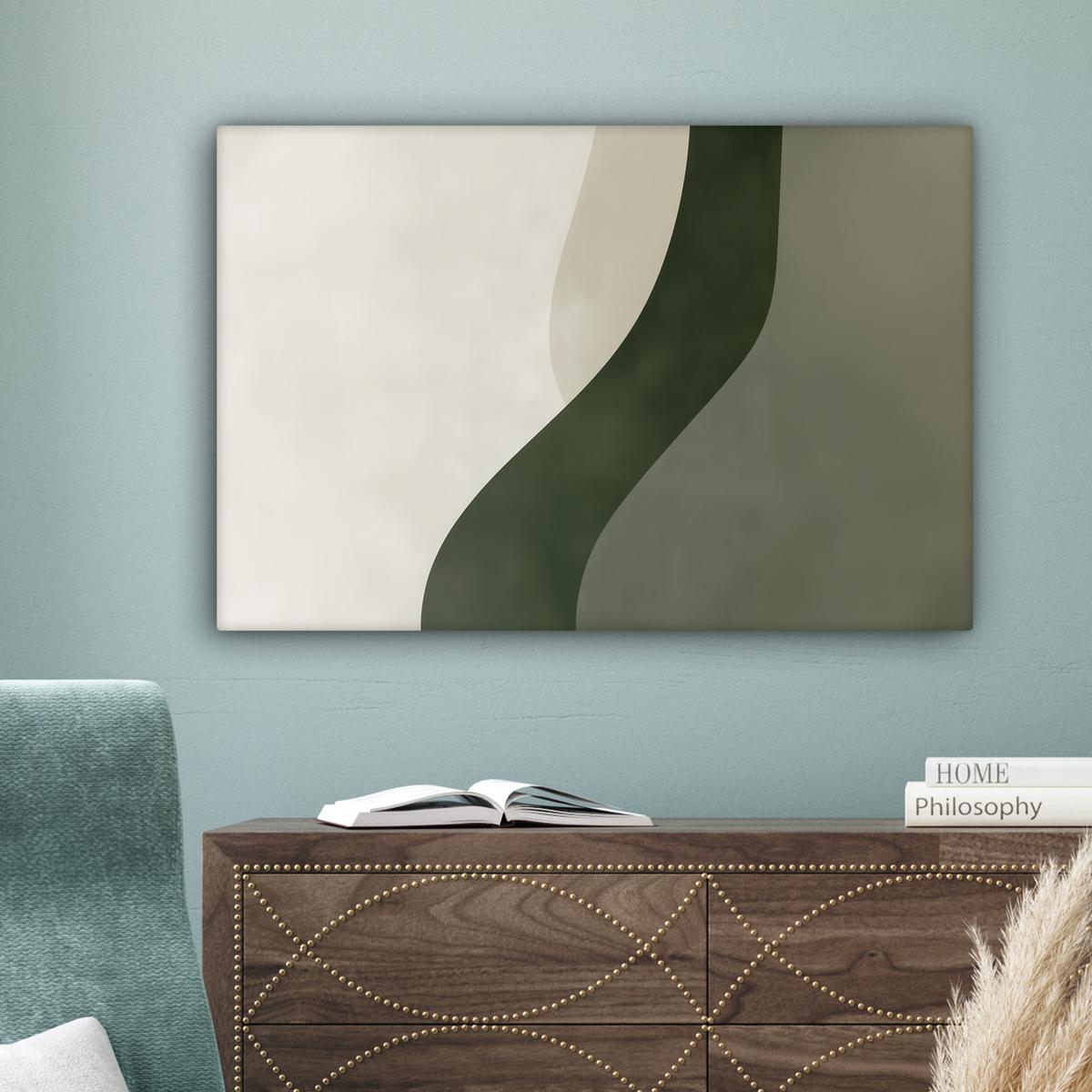 LEINWANDBILD Japandi - Grün - Abstrakt - Modern Gemälde 60x40 cm - Salbeigrün, Textil (60/40cm) - MuchoWow