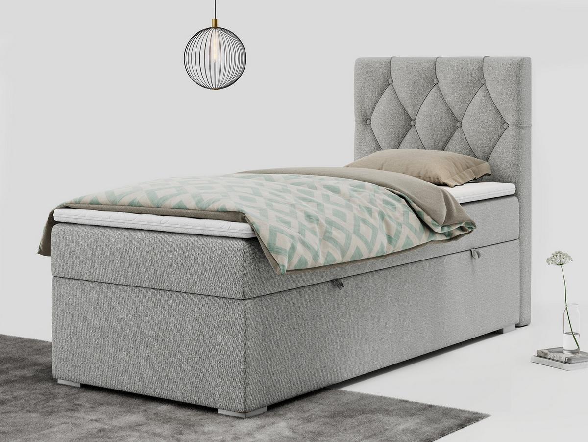 BOXBETT ALDA 90/200 Hellgrau Struktur - H3 - Rechts Seite - Hellgrau, Holz/Textil (90/200cm) - MKS