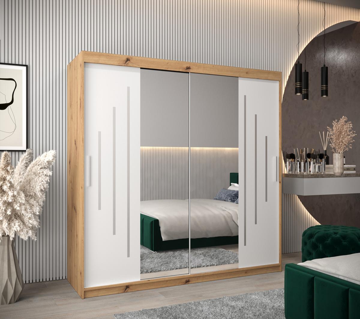 SCHWEBETÜRENSCHRANK 200/200/62 2-türig - Silberfarben/Weiß, Holz/Kunststoff (200/200/62cm) - Abiks Möbel