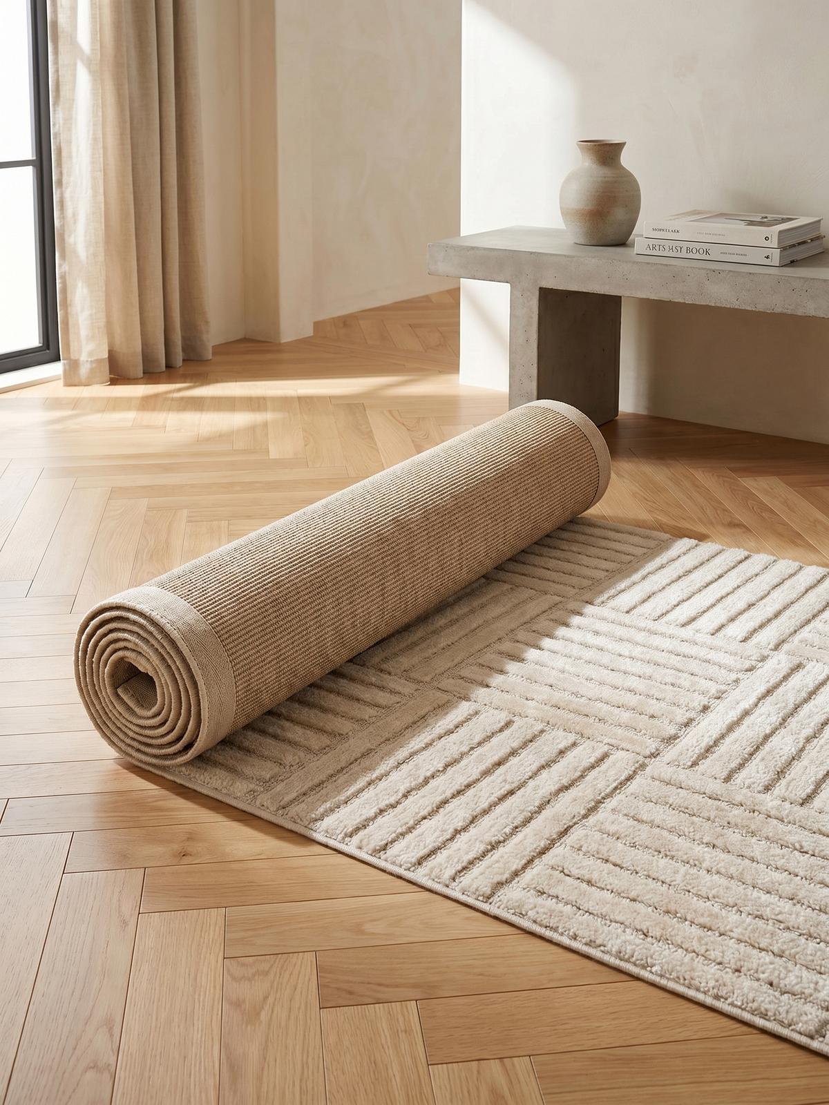TEPPICH Hochflor RIGI in Creme, mit Cord-Streifen-Patchwork, 80 x 250 cm - Beige, Textil (250/80cm) - KADIMA DESIGN