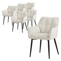 ESSZIMMERSTÜHLE 6ER-SET Creme Frotteestoff - Beige/Creme, Textil/Metall (63/90/57cm) - ML-DESIGN