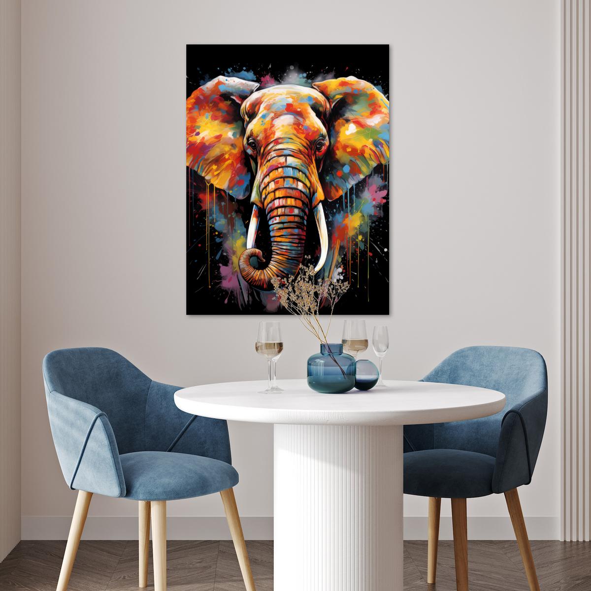POSTER Elefant - Graffiti - Schwarz - Tiere - Farben Deko Wohnzimmer 60x80 cm - Schwarz, Papier (60/80/0.1cm) - MuchoWow