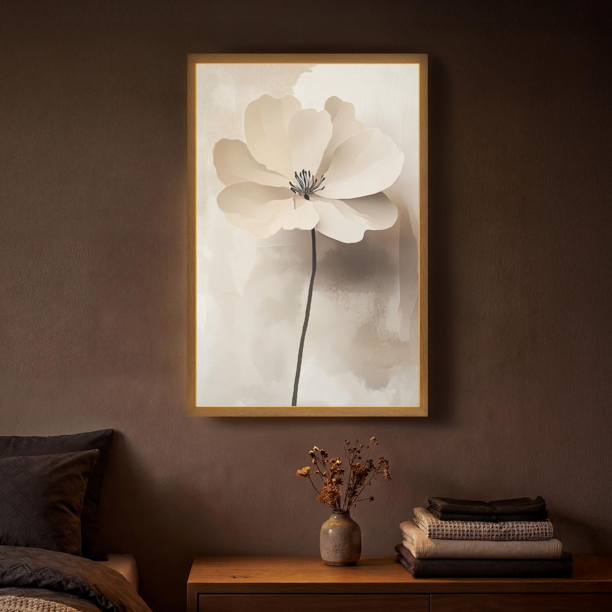 WANDLEUCHTE MIT AKKU Blume - Beige - Farbe - Schatten 40x60 cm - Beige, Holzwerkstoff (40/60/8cm) - OnlyWow