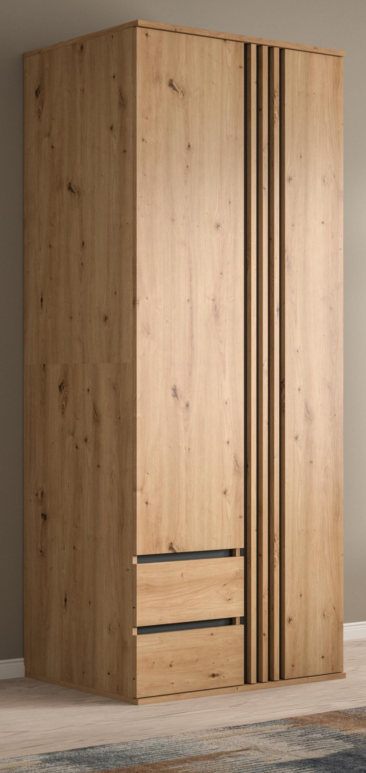 KLEIDERSCHRANK Eiche Artisan, grau 80 x 192 cm, Wäscheschrank 2-türig - Anthrazit/Eiche Artisan, Holzwerkstoff (80/192/56cm) - Inn.Furn