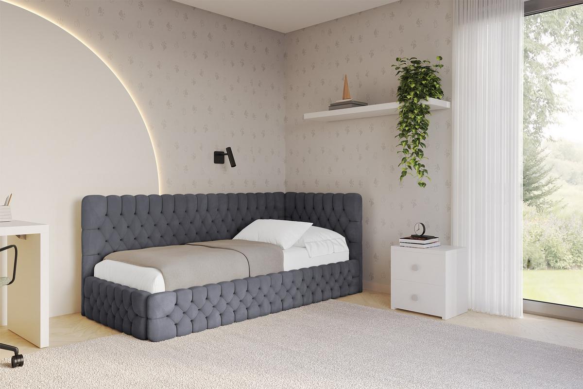 EINZELLBETT Jugendbett mit Bettkasten und Matratze H3/H4, Links - MULY 100x200 Dunkelgrau - Dunkelgrau, Holzwerkstoff/Textil (100/200cm) - ALTDECOR