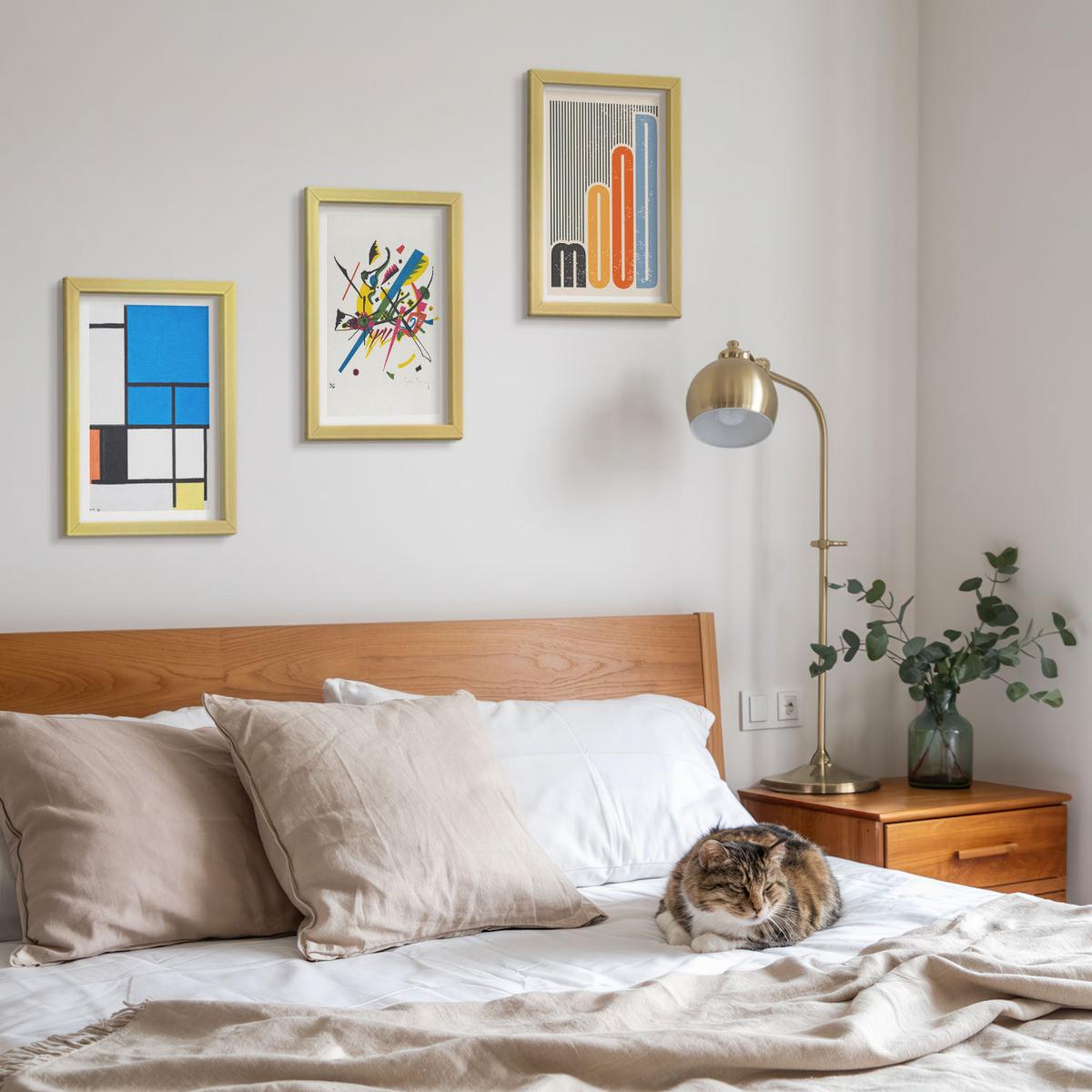 BILDER SET 3er Set - 20x30 cm Goldrahmen - Abstrakte moderne Geometrie - Goldfarben, Kunststoff (20/30cm) - TULUP