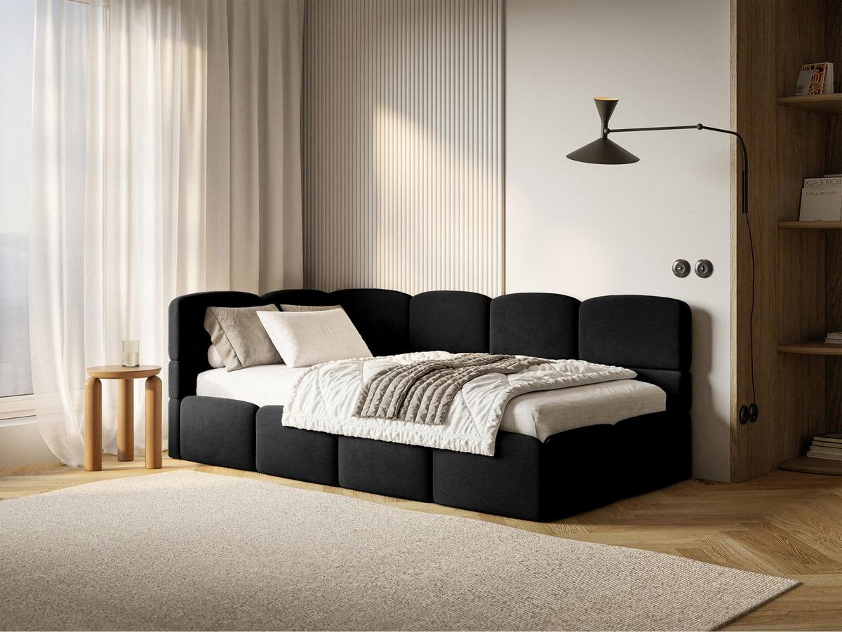 JUGENDBETT Cloudy Schwarz 120 cm, Easy-Clean-Velours - Schwarz, Kunststoff/Textil (120/200cm) - Selsey