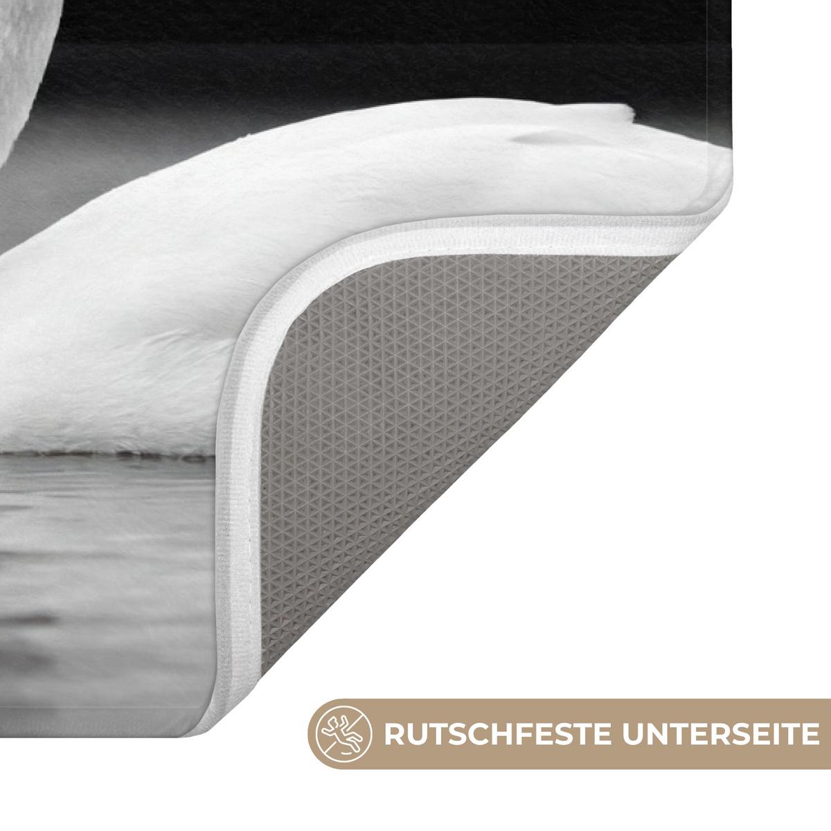 BADEMATTE Schwäne - Herz - Schwarz - Weiß 60x40 cm - Schwarz, Textil (60/40cm) - OnlyWow