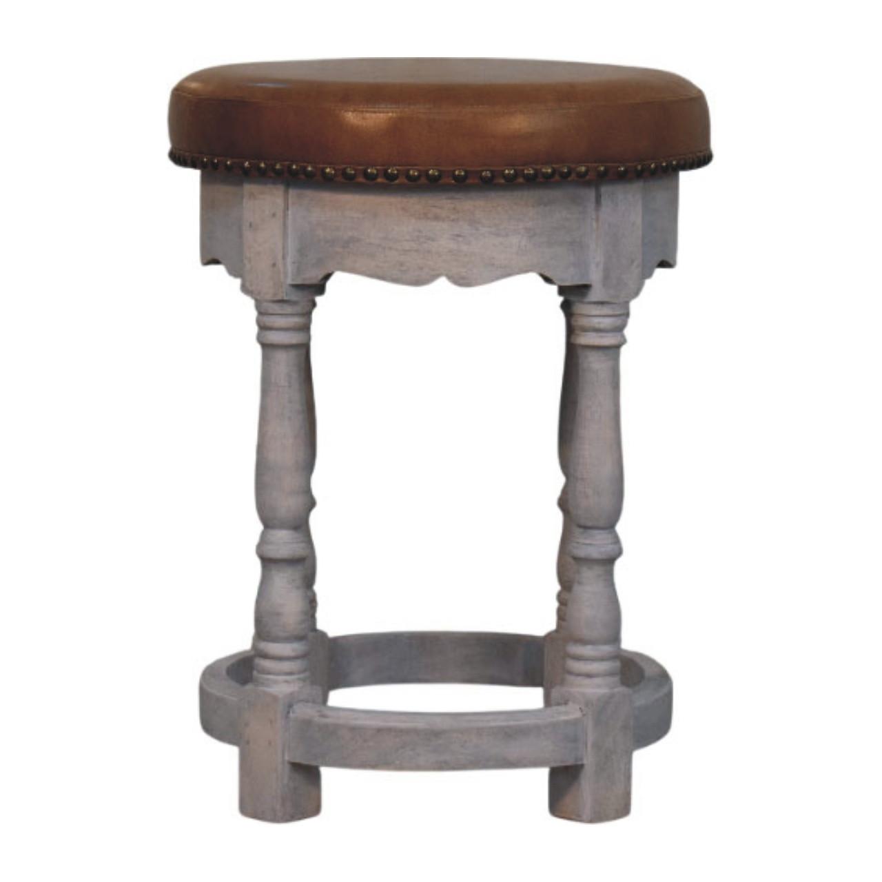 HOCKER mit Acid-Wash-Finish, Ledersitz, grau und braun - Braun, Leder/Holz (40/55/40cm) - Artisan Furniture