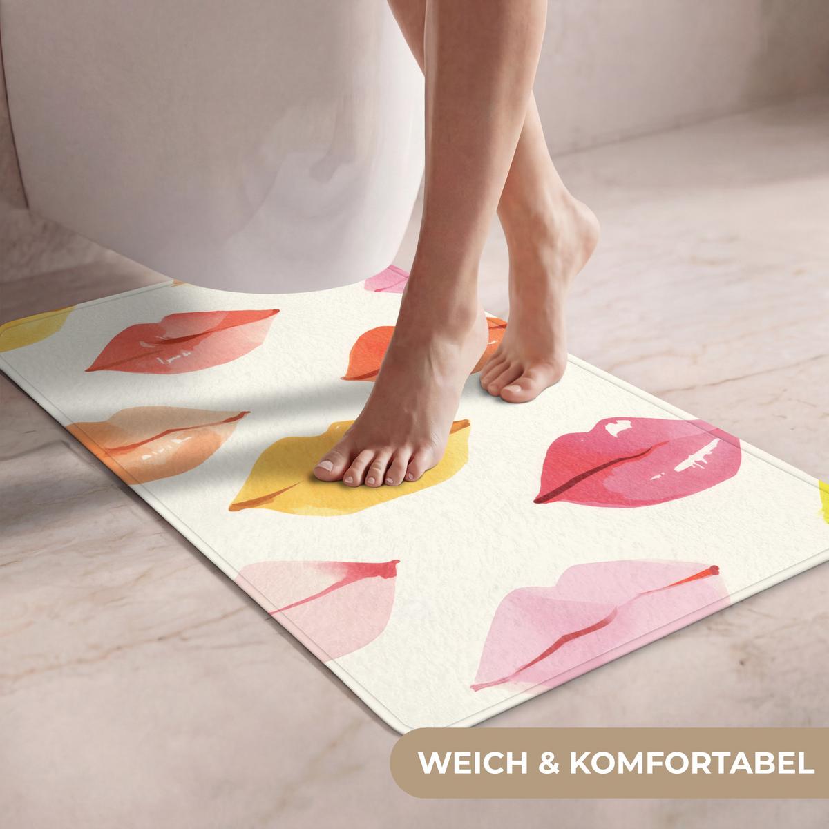 WC-VORLEGER Lippen - Bunt - Glänzend WC Teppich 50x80 cm - Rosa, Textil (50/1cm) - OnlyWow