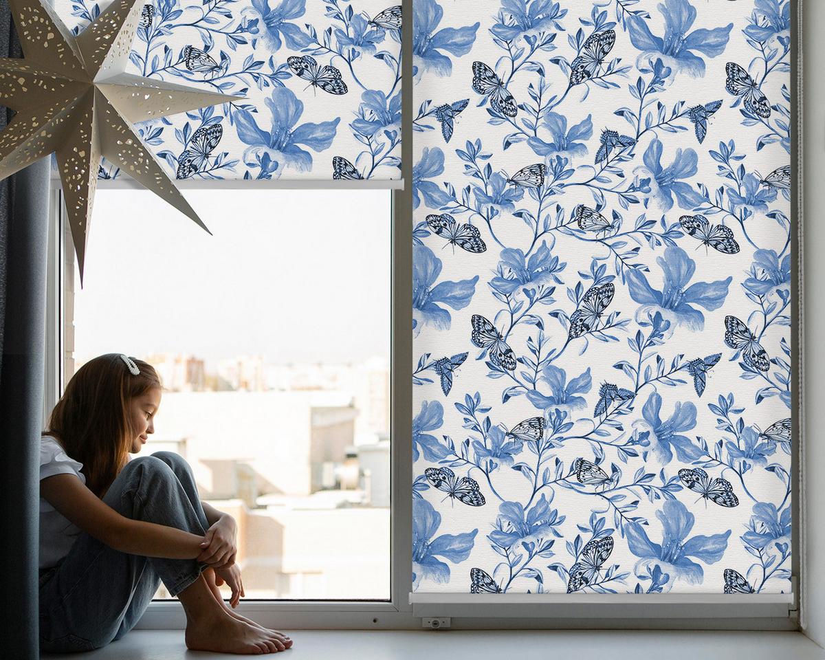 INNENROLLO - Fensterrollo - Rollo - 100x100 cm - Blaue Schmetterlinge - Blau, Kunststoff (100/100/0.5cm) - TULUP