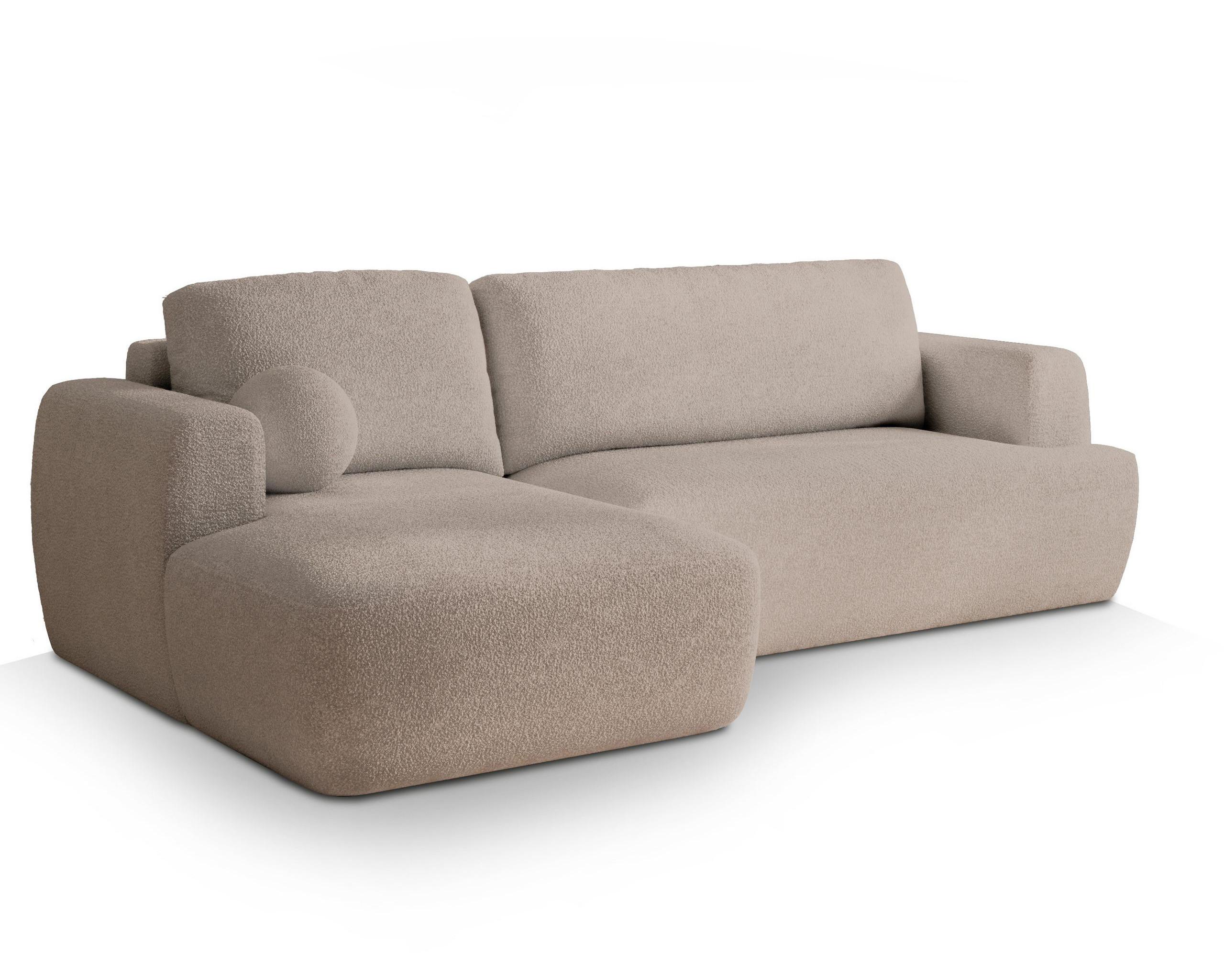 ECKSOFA SENTI N L-S Beige Boucle-Stoff mit Schlaffunktion - Beige/Schwarz, Holz/Kunststoff (246/148cm) - MASSENO